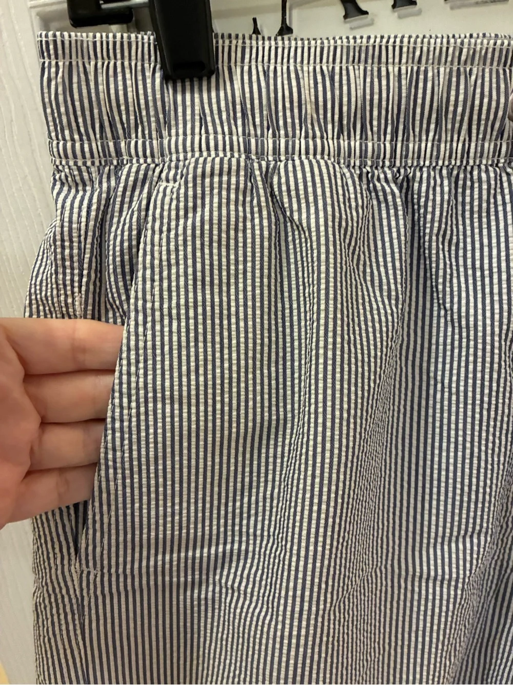 J. Crew Men’s Navy & White Seersucker Drawstring Swim Trunks